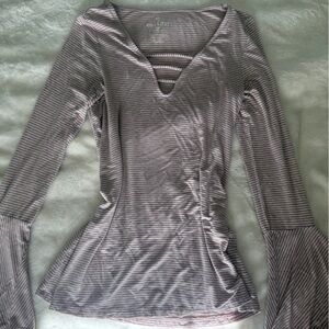 American Eagle Striped Long Sleeve Top with Bell Sleeves